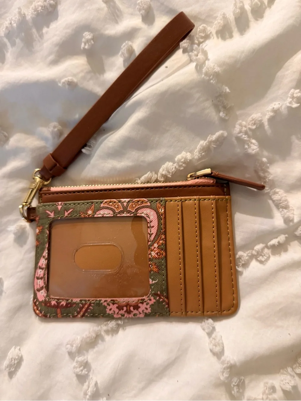 Spartina 449 Tan and Pink Floral Wristlet Card Case